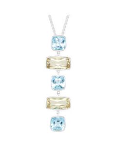 Genuine Sky Blue Topaz And Lime Quartz Pendant Sterling Silver  15X8Mm / 9X9Mm
