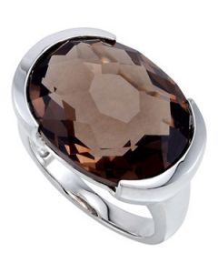 Genuine Checkerboard Smoky Quartz Ring Sterling Silver  20X15Mm