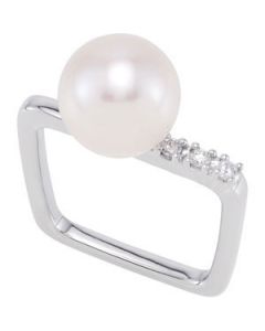 Stackable Freshwater Cultured Pearl & Diamond Ring Sterling Silver  