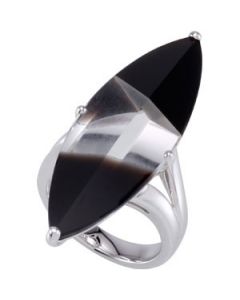 Genuine Onyx And White Quartz Ring Sterling Silver  Size 07.00 Genuine Onyx & White Quartz Pendant