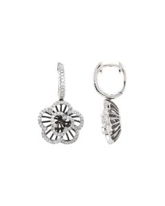 Diamond Flower Earrings with Black Rhodium Plating