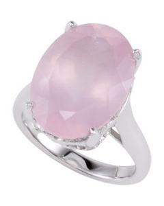 Genuine Rose Quartz Ring Sterling Silver  Size 07.00 / 18X13 Mm