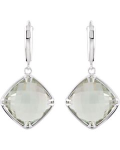 Genuine Green Quartz Earrings Sterling Silver  Pair 14X14 Mm