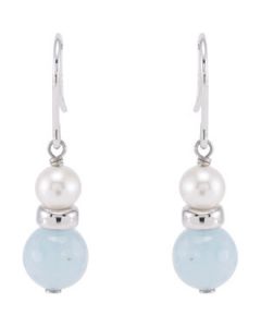Freshwater Cultured Pearl And Genuine Aqua Earrings Sterling Silver  Pair 5-5.5Mm/8Mm