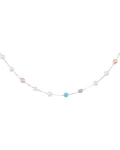 Freshwater Multi Color Pearl And Genuinw Amazonite Necklace Sterling Silver  5.5-6Mm/7-7.5Mm/7.5-8Mm/8-8.5Mm/36 Freshwater Cultured Multi Color Pearl & Genuine Amazonite Necklace