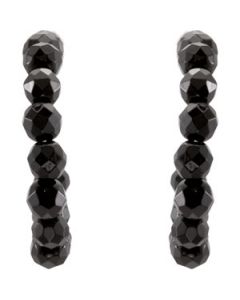 Genuine Onyx Hoop Earrings Sterling Silver  Pair 20.00 Mmx25.00 Mm Genuine Onyx Hoop Earrings