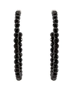 Genuine Onyx Hoop Earrings Sterling Silver  Pair 45.00X50.00 Mm Genuine Onyx Hoop Earrings