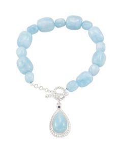 Genuine Milky Aquamarine And Blue Sapphire Enhancer On Milky Aquamarine Bead Strand Bracelet Sterling Silver  07.50 Inch Genuine Milky Aquamarine And Blue Sapphire Enhancer On Milky Aquamarine Bead Strand Bracelet