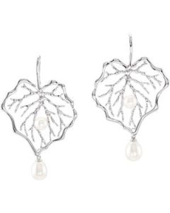 Freshwater Cultured Pearl Interchangeable Leaf Earrings Sterling Silver  