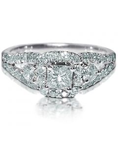 Princess cut Engagement Ring Halo 1.25ct Real Diamond 14K White Gold 0.4ct New