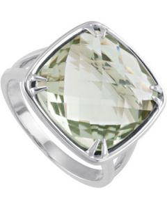 Genuine Green Quartz Ring Sterling Silver  14.00 Mm Genuine Green Quartz Ring