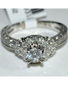 1ct Diamond Engagement Ring 14K White Gold Filegree Ornate