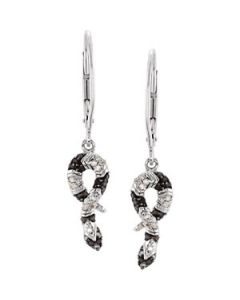 Genuine Black Spinel And Diamond Snake Earrings Sterling Silver  1/6 Ct Tw/Pair Genuine Black Spinel And Diamond Snake Earrings