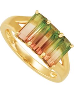 Genuine Bi-Color Tourmaline Ring 14K Yellow Gold 08.00X04.00 Mm Genuine Bi-Color Tourmaline Ring
