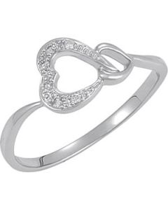 Diamond Heart Ring Sterling Silver  Size 08.00/ .05 Ct Tw Diamond Heart Ring W/Rhodium Plating