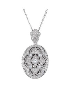 Cubic Zirconia Locket Neckalce Sterling Silver  18.00 Inch Cubic Zirconia Locket Necklace