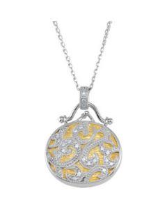 Cubic Zirconia Locket Necklace W/14Ky Plating Sterling Silver  18.00 Inch Cubic Zirconia Nekclace With 14Ky Plating