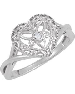 .025 Ct  Diamond Heart Ring Sterling Silver  Size 05.00 .025 Ct Diamond Heart Ring