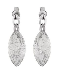 Gen Tourmalinated Quartz Earrings Sterling Silver  24.00X12.00 Mm Gen Tourmalinated Quartz Earrings