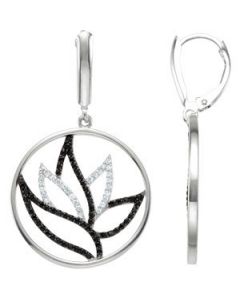 Genuine Black Spinel & Diamond Earrings Sterling Silver  Pair 1/3 Ct Tw Genuine Black Spinel & Diamond Earrings