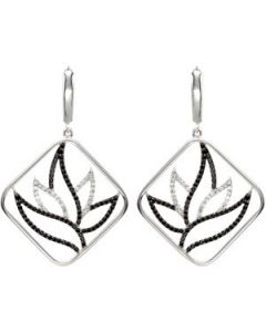 Genuine Black Spinel & Diamond Earrings Sterling Silver  Pair 1/4 Ct Tw Gen Black Spinel & Dia Earring