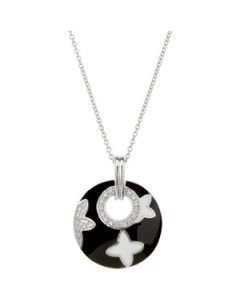 Diamond Necklace With Black & White Enamel 20 Sterling Silver  Ster Diaondnecklace With Black & White Enamel 20