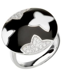 Diamond Ring With Black & White Enamel Sterling Silver  Sterling Silver Size 8 1/8 Ct Tw Diamond Ring With Black & White Enamel