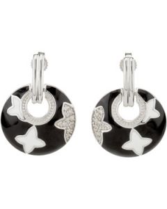Diamond Earrings With Black & White Enamel Sterling Silver  Pair 1/10 Ct Tw Ster Diamond Earrings With Black & White Enamel