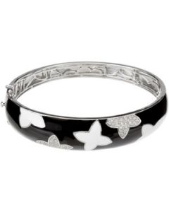 Diamond Bracelet With Black & White Enamel Sterling Silver  Ster 1/8 Ct Tw Diamond Bracelet With Black & White Enamel