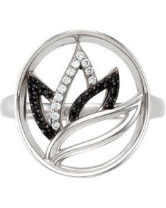 Genuine Black Spinel & Diamond Ring Sterling Silver  .06 Ct Tw Genuine Black Spinel & Diamond Ring