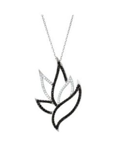 Genuine Black Spinel & Diamond Necklace Sterling Silver  1/5 Ct Tw