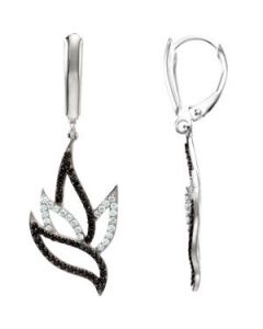 Genuine Black Spinel & Diamond Earrings Sterling Silver  Pair 1/4 Cttw