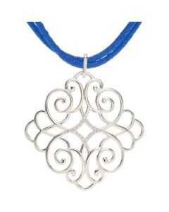 Diamond Necklace Sterling Silver  1/10 Ct Tw Diamond Necklace 16-18 Blue Cord