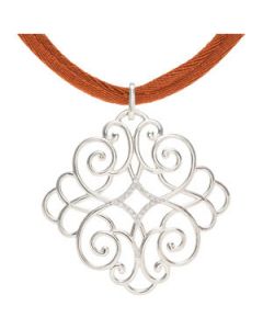 Diamond Necklace Sterling Silver  1/10 Ct Tw Diamond Necklace 16-18 Brown Cord