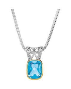 Genuine Swiss Blue Topaz Pendant Sterling Silver & 14K Yellow Gold 10.00X08.00 Mm Genuine Swiss Blue Topaz Pendant