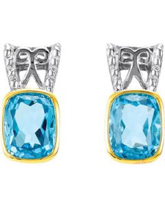 Genuine Swiss Blue Topaz Earrings Sterling Silver & 14K Yellow Gold Pair 09.00X07.00 Mm Genuin Swiss Blue Topaz Earrings
