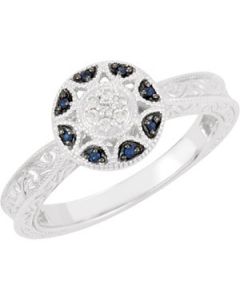 Genuine Blue Sapphire And Diamond Ring 14K White Gold .06 Ct Tw Genuine Blue Sapphire And Diamond Ring