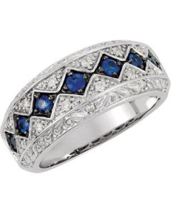 Genuine Blue Sapphire And Diamond Ring 14K White Gold 1/5 Ct Tw Genuine Blue Sapphire And Diamond Ring