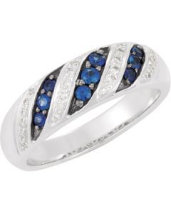 Genuine Blue Sapphire And Diamond Ring 14K White Gold 1/6 Ct Tw Genuine Blue Sapphire And Diamond Ring
