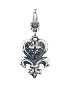 Black Cubic Zirconia Heart Charm Sterling Silver  17.00X12.00 Mm Black Cubic Zirconia Heart Charm