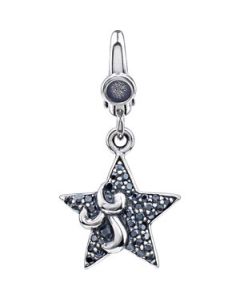 Black Cubic Zirconia Star Charm Sterling Silver  17.00X14.00 Mm Black Cubic Zirconia Charm