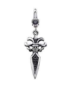 Black Cubic Zirconia Dagger Charm Sterling Silver  283.00X13.00 Mm Black Cubic Zirconia Charm