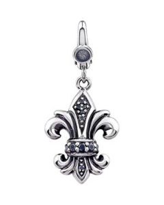 Black Cubic Zirconia Fleur-De-Lis Charm Sterling Silver  21.00X14.00 Mm Black Cubic Zirconia Charm