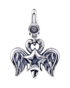 Black Cubic Zirconia Star With Wings Charm Sterling Silver  14.00X16.0 Mm Black Cubic Zirconia Charm