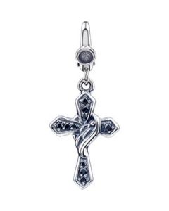 Black Cz Cross W/Robe Charm Sterling Silver  22.00X14.00 Mm Black Cz Cross W/Robe Charm