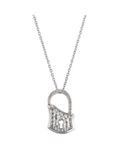 Diamond Lock Necklace Sterling Silver  1/10 Ct Tw/18.00 Inch Diamond Lock Necklace