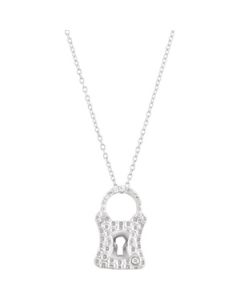 Diamond Lock Necklace Sterling Silver  .08 Ct Tw/18.00 Inches Heart Lock Necklace