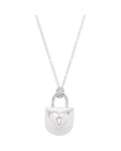 Diamond Heart Lock Necklace Sterling Silver  .08Cttw / 18 Diamond Heart Lock Necklace