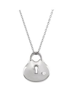 Diamond Heart Lock Necklace Sterling Silver  .04Cttw / 18  Diamond Heart Lock Necklace