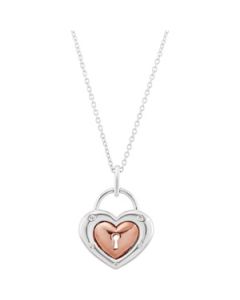 Diamond Heart Pendant W/Rose Plating Sterling Silver  